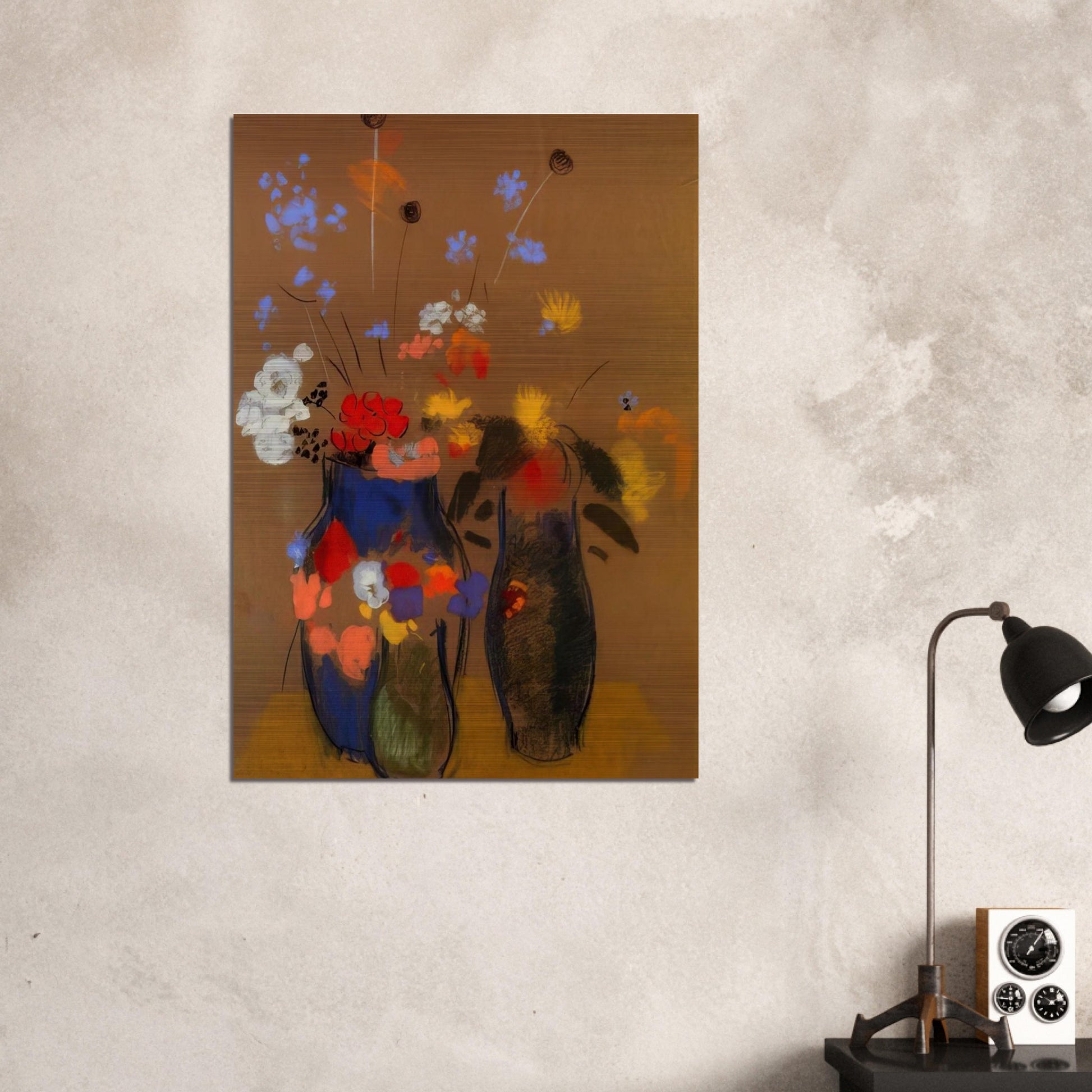 THREE VASES OF FLOWERS - Odilon Redon Brushed Aluminum Print - 70x100 cm / 28x40 inches | Odilon Redon Aluminum Print | Odilon Redon Prints