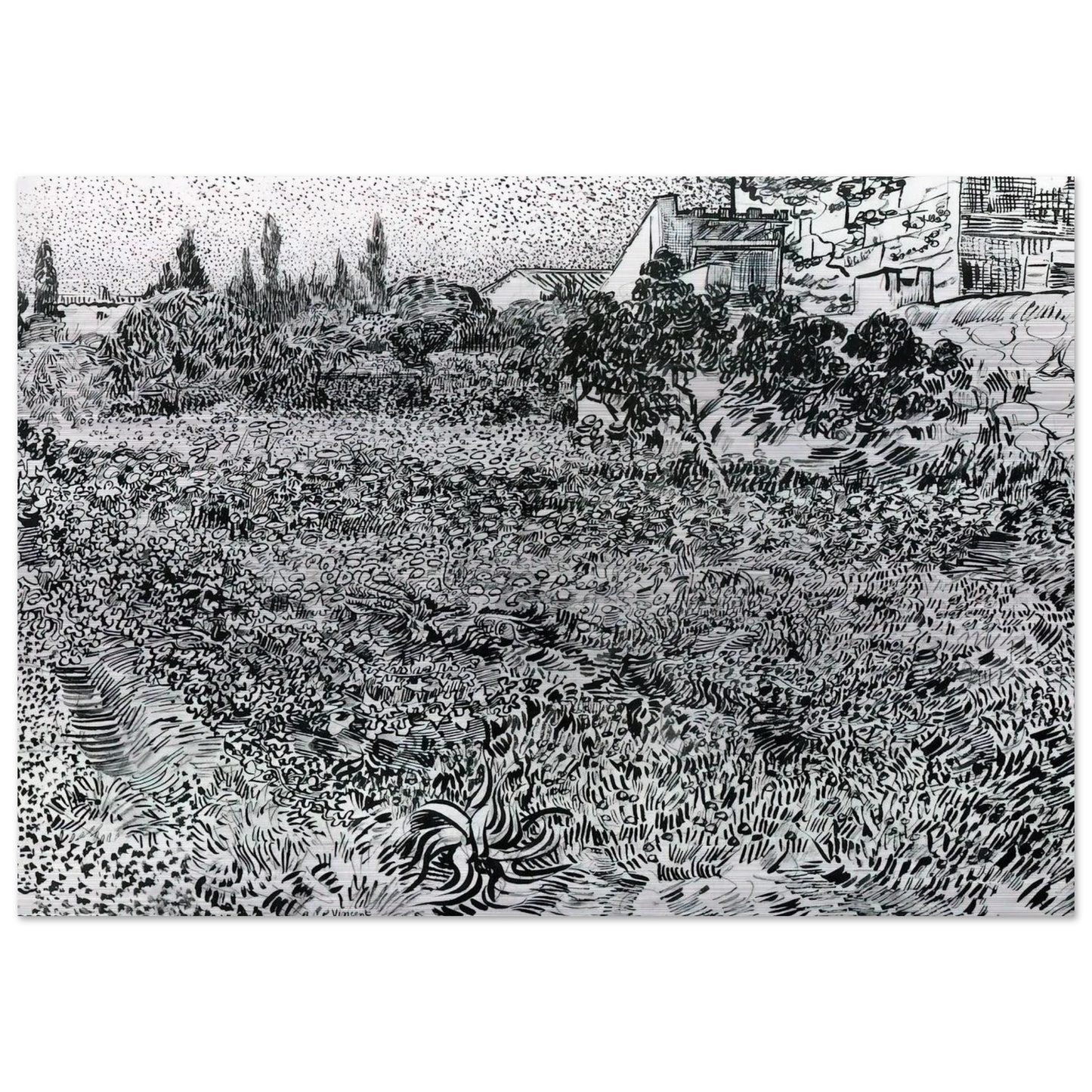 Garden with Flowers - Vincent van Gogh Brushed Aluminum Print - 70x100 cm / 28x40 inches | Vincent van Gogh Aluminum Print | Vincent van Gogh Prints