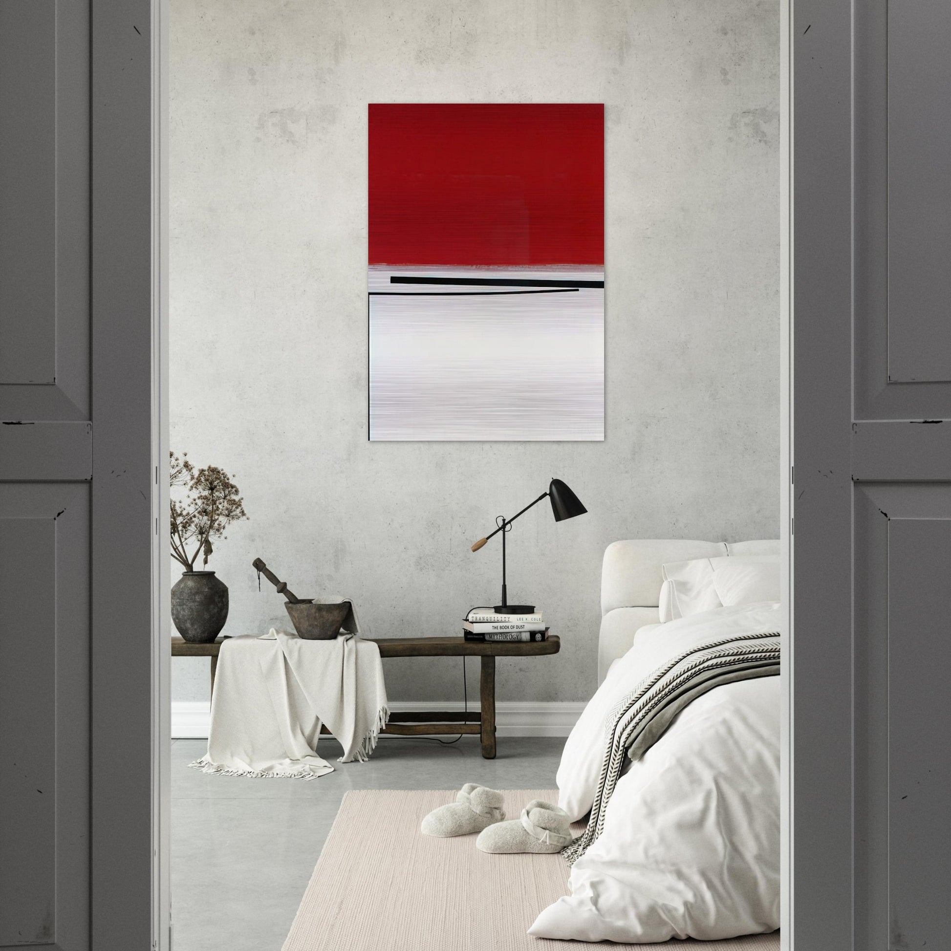 SQUARE MOTIF IN WHITE AND INDIAN RED 1960 - Victor Pasmore Brushed Aluminum Print - 70x100 cm / 28x40 inches | Victor Pasmore Aluminum Print | Victor Pasmore Prints