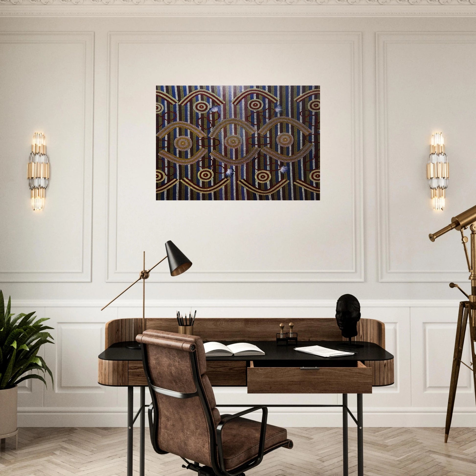 Anmatyerre Ceremonial Designs Associated with the Rockhole Site Intankangu - 1982 - Clifford Possum Tjapaltjarri Brushed Aluminum Print - 70x100 cm / 28x40 inches | Clifford Possum Tjapaltjarri Aluminum Print | Clifford Possum Tjapaltjarri Prints