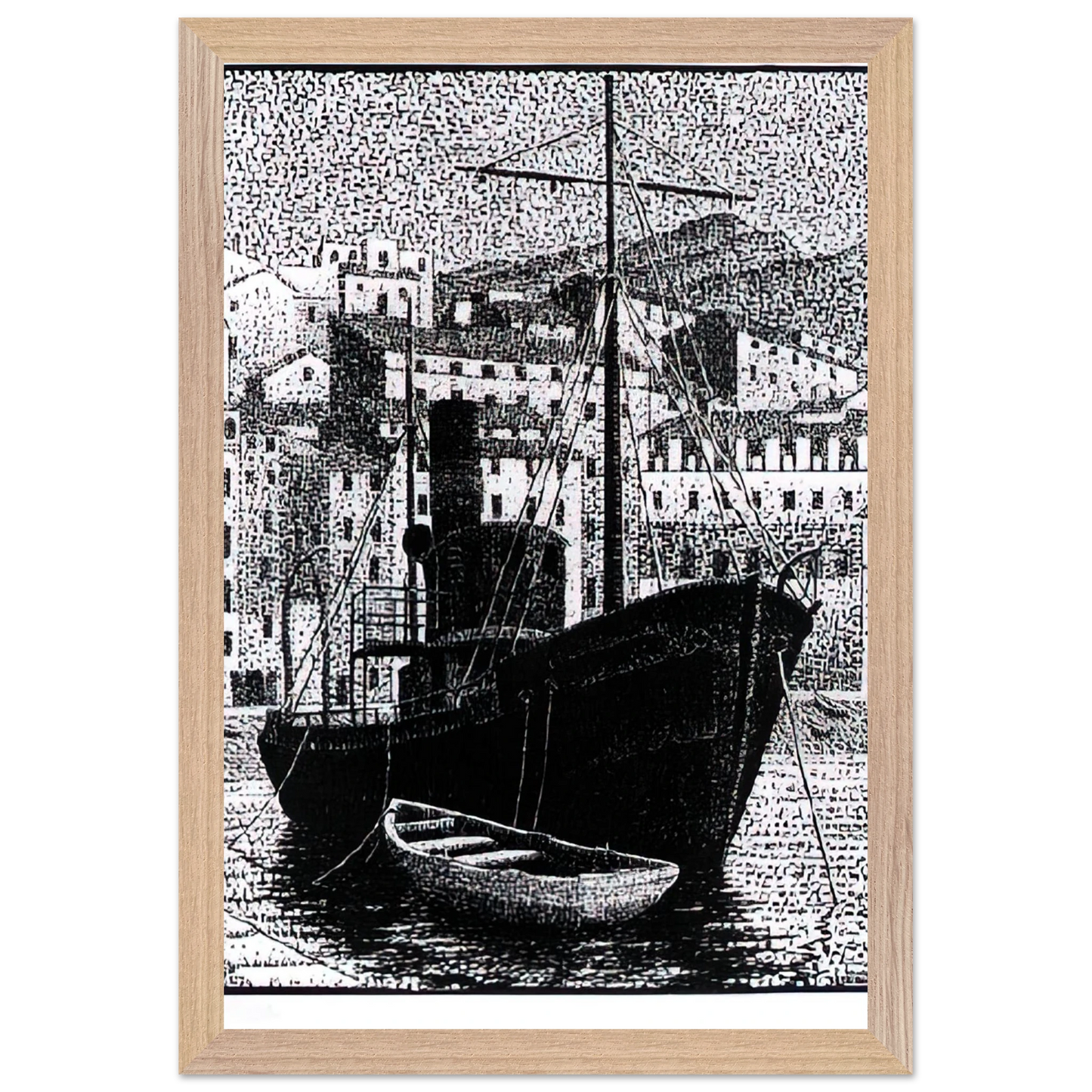 MC Escher - TUGBOAT OLD HARBOR OF BASTIA JANUARY 1934 1934 Wall Art - 30x40 cm / 12x16 inches - Fine Art Poster-canvas - -
