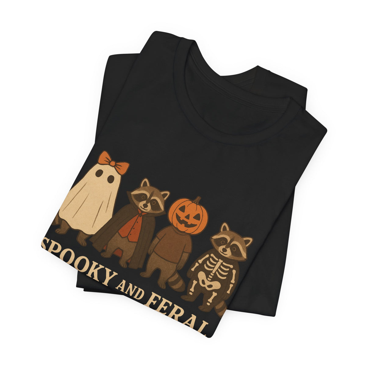 T-shirt "Raton laveur effrayant", T-shirt Halloween drôle à motifs, T-shirt vintage automne mignon, T-shirt tendance femme pour Halloween, T-shirt "Raton laveur sauvage"