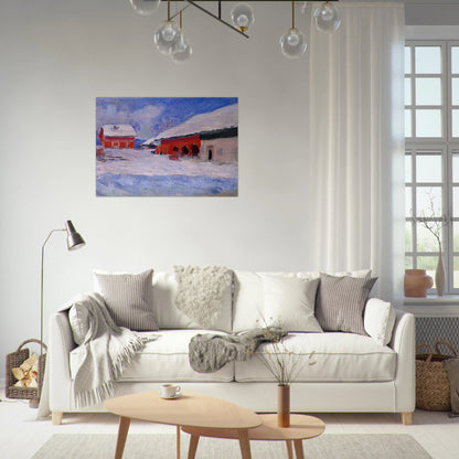 Red Houses at Bjornegaard in the Snow, Norway - claude monet Brushed Aluminum Print - 70x100 cm / 28x40 inches | claude monet Aluminum Print | claude monet Prints