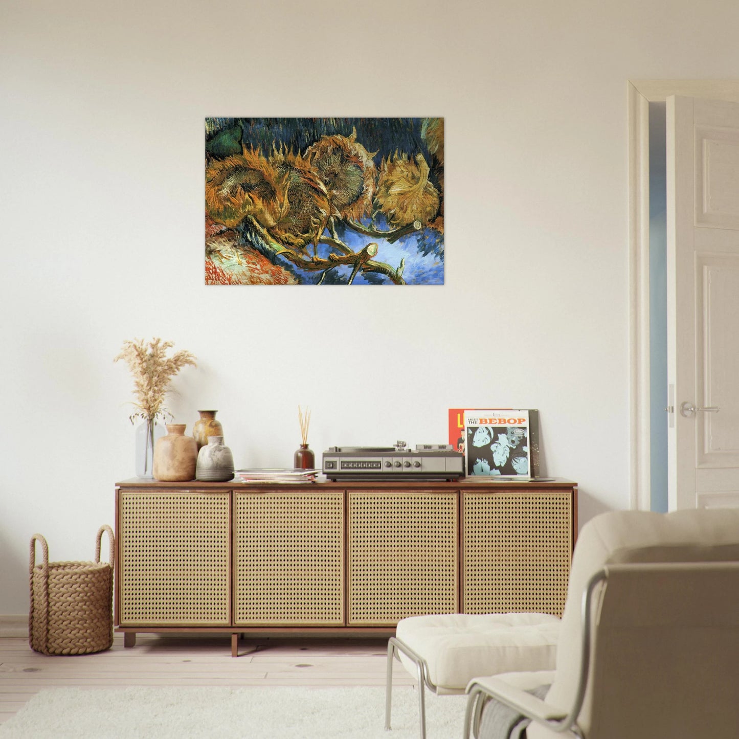 Still Life with Four Sunflowers - Vincent van Gogh Brushed Aluminum Print - 70x100 cm / 28x40 inches | Vincent van Gogh Aluminum Print | Vincent van Gogh Prints