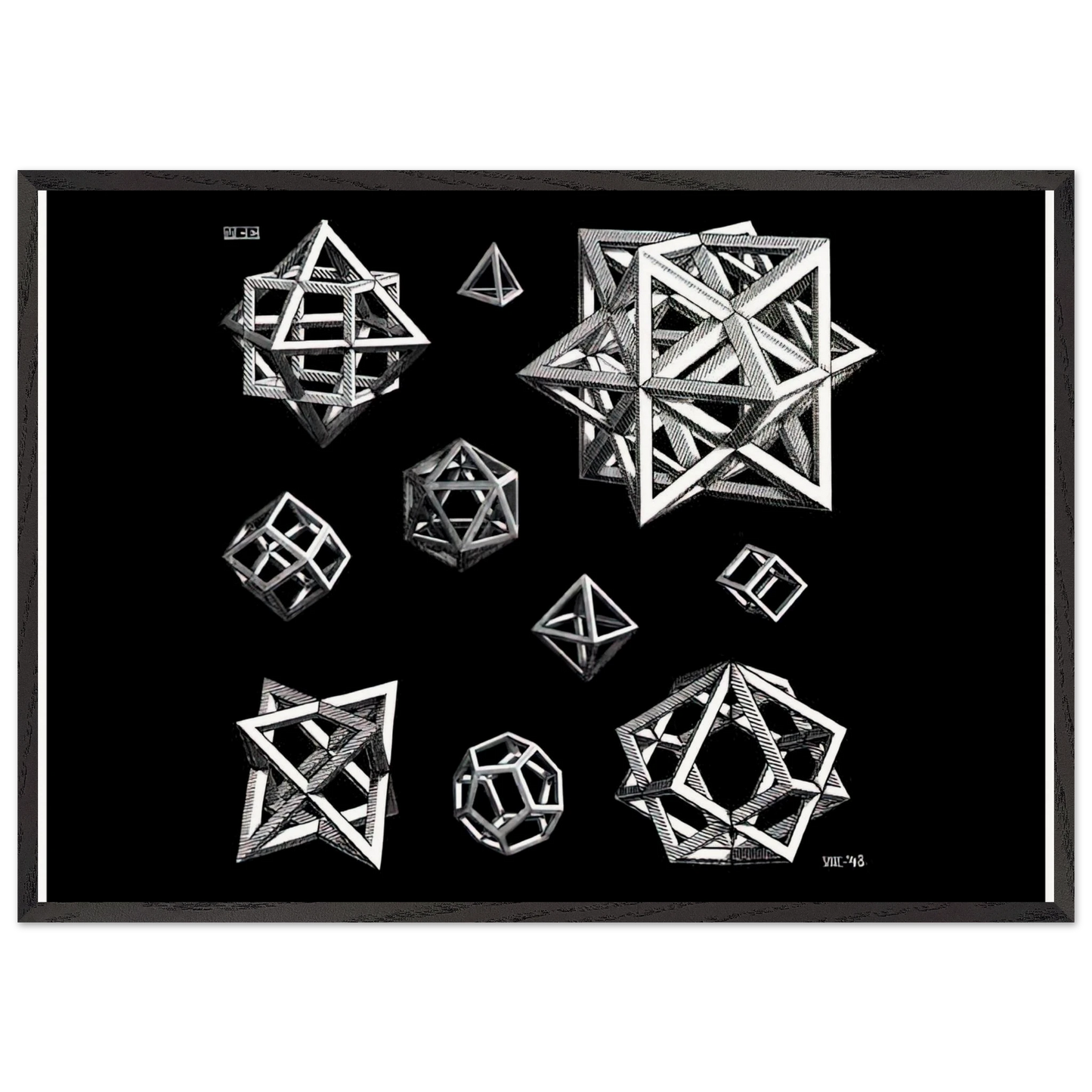STUDY FOR STARS - MC Escher 70x100 cm / 28x40 inches Framed Art Print – Black Wooden Frame | Maurits Cornelis Escher Prints