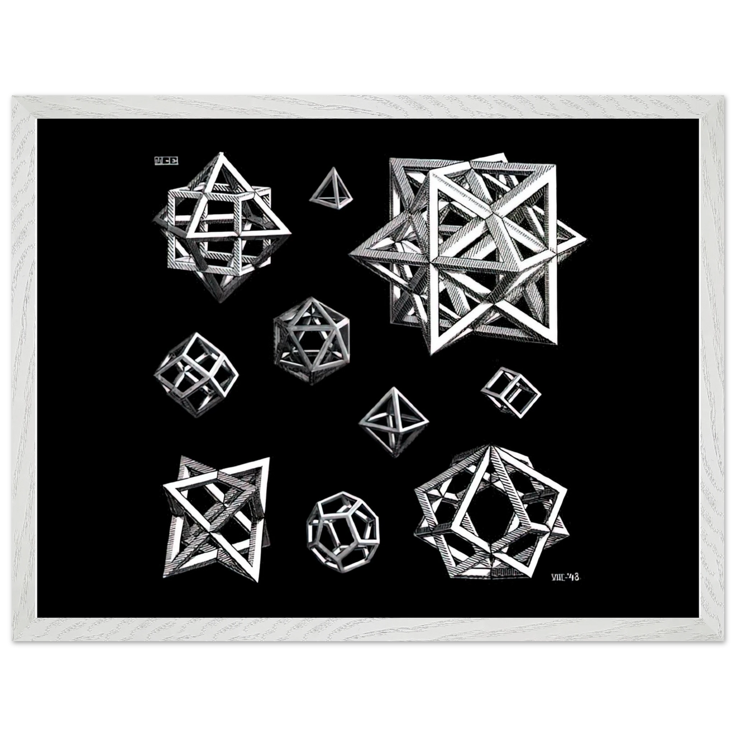 MC Escher - STUDY FOR STARS Wall Art - 60x80 cm / 24x32 inches - Premium Wooden Framed Poster With Fine Art Paper - Black frame