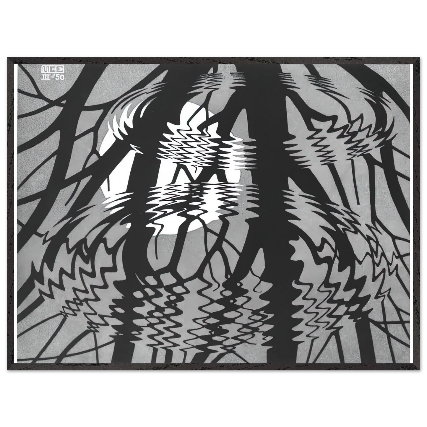 MC Escher - RIPPLED SURFACE Wall Art - 60x80 cm / 24x32 inches - Premium Wooden Framed Poster With Fine Art Paper-canvas - Black frame
