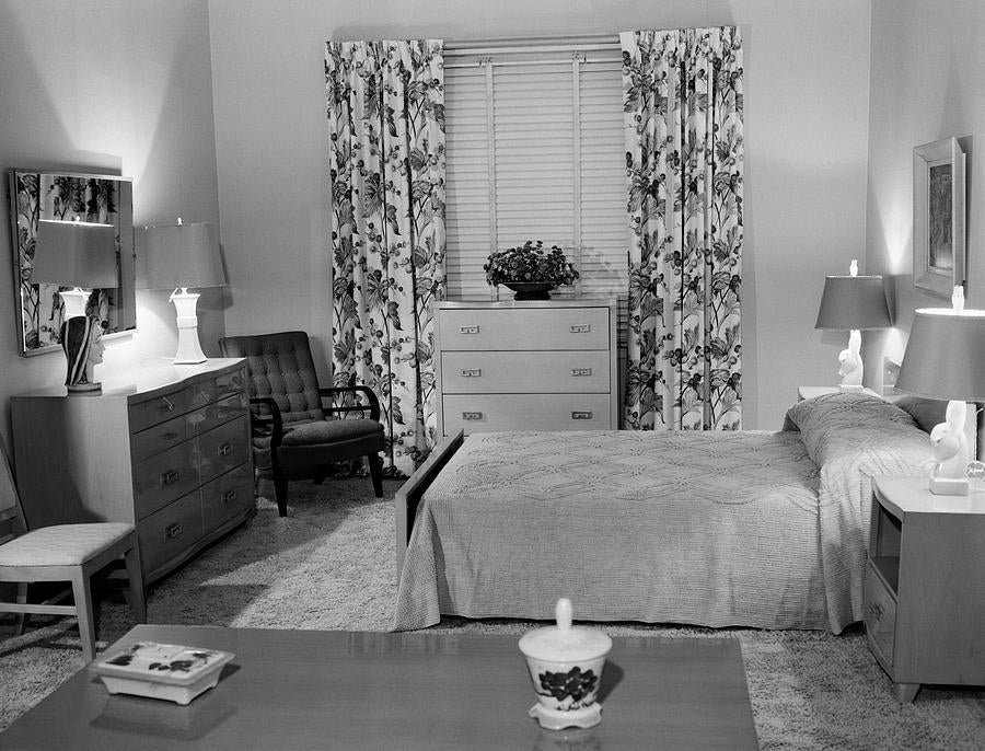 1950s Bedroom Art Print | Mid-Century Interior Design | RedKalion