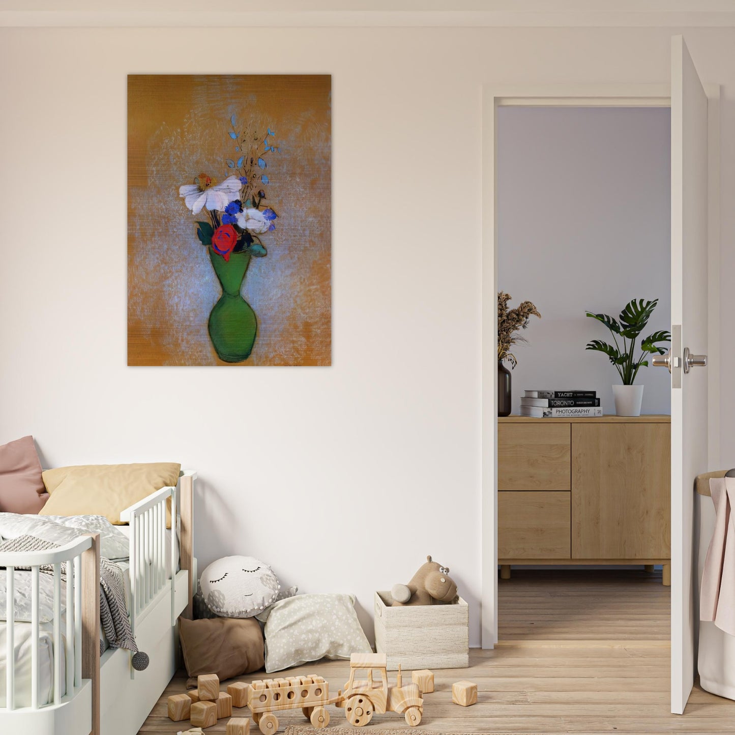 ROSE PEONY AND CORNFLOWERS IN A GREEN VASE - Odilon Redon Brushed Aluminum Print - 70x100 cm / 28x40 inches | Odilon Redon Aluminum Print | Odilon Redon Prints