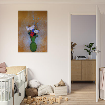 ROSE PEONY AND CORNFLOWERS IN A GREEN VASE - Odilon Redon Brushed Aluminum Print - 70x100 cm / 28x40 inches | Odilon Redon Aluminum Print | Odilon Redon Prints