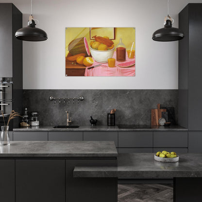 STILL LIFE WITH ORANGEADE - Fernando Botero Acrylic Print - 70x100 cm / 28x40″ inches