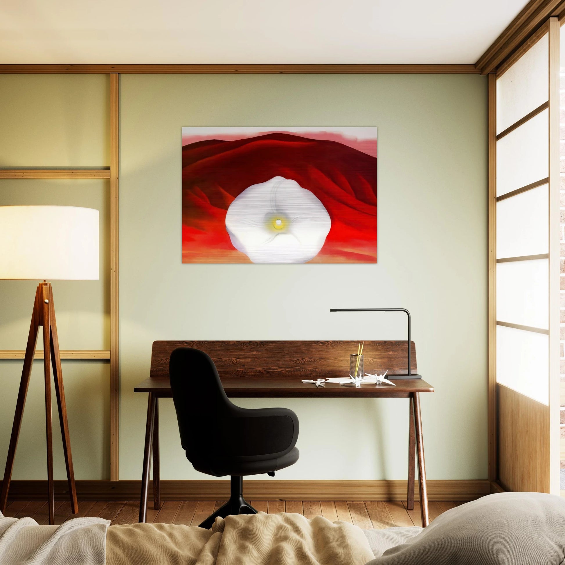 Red hills and white flower - Georgia O'Keeffe Brushed Aluminum Print - 70x100 cm / 28x40 inches | Georgia O'Keeffe Aluminum Print | Georgia O'Keeffe Prints