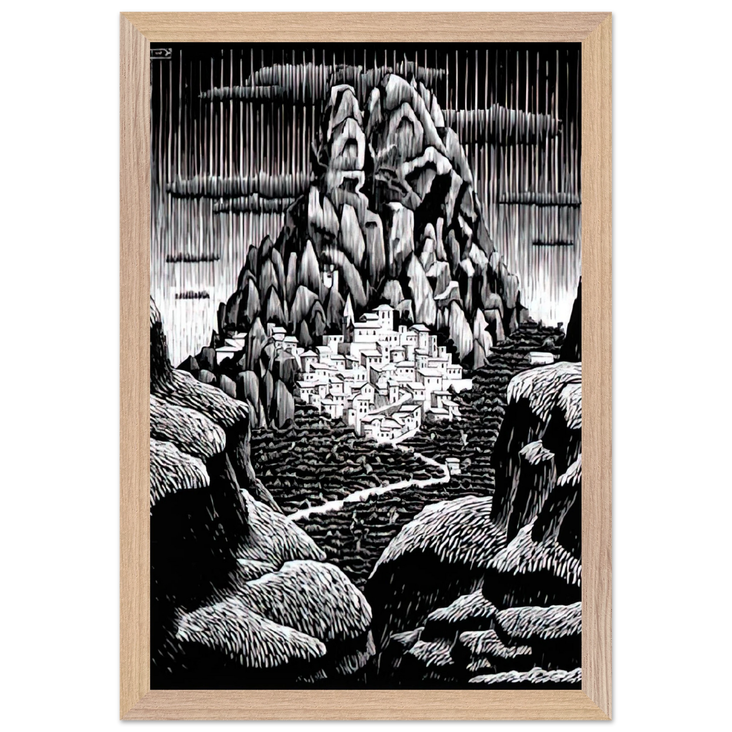 MC Escher - PENTEDATTIO CALABRIA JANUARY 1930 1930 Wall Art - 30x40 cm / 12x16 inches - Premium Wooden Framed Poster With Fine Art Paper-canvas - Wood frame