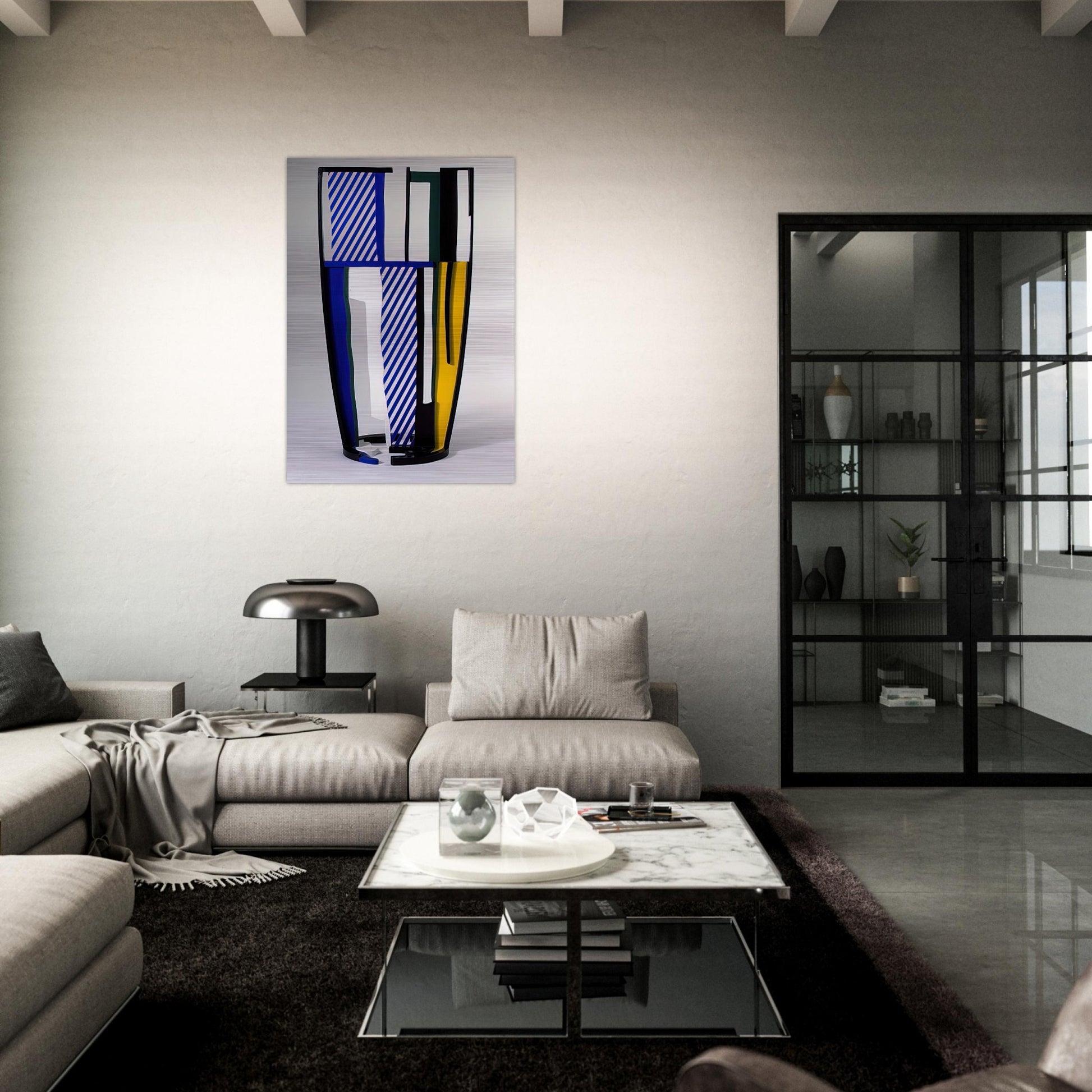 GLASS IV 1977 - Roy Lichtenstein Brushed Aluminum Print - 70x100 cm / 28x40 inches | Roy Lichtenstein Aluminum Print | Roy Lichtenstein Prints