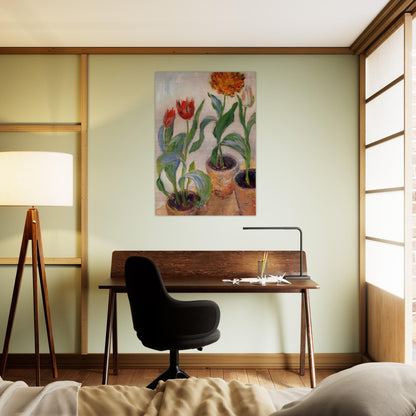 Three Pots of Tulips - claude monet Brushed Aluminum Print - 70x100 cm / 28x40 inches | claude monet Aluminum Print | claude monet Prints