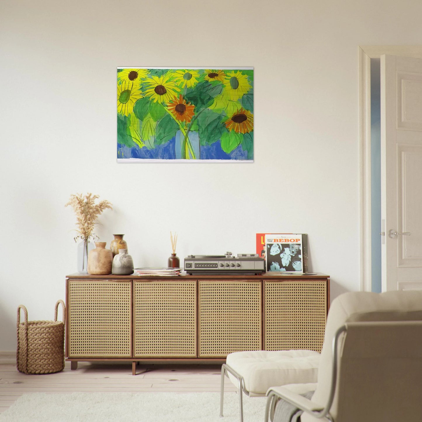 Orange and Yellow Sunflowers - Naïve Art Primitivism, Pop Art - Walasse Ting Brushed Aluminum Print - 70x100 cm / 28x40 inches | Walasse Ting Aluminum Print | Walasse Ting Prints
