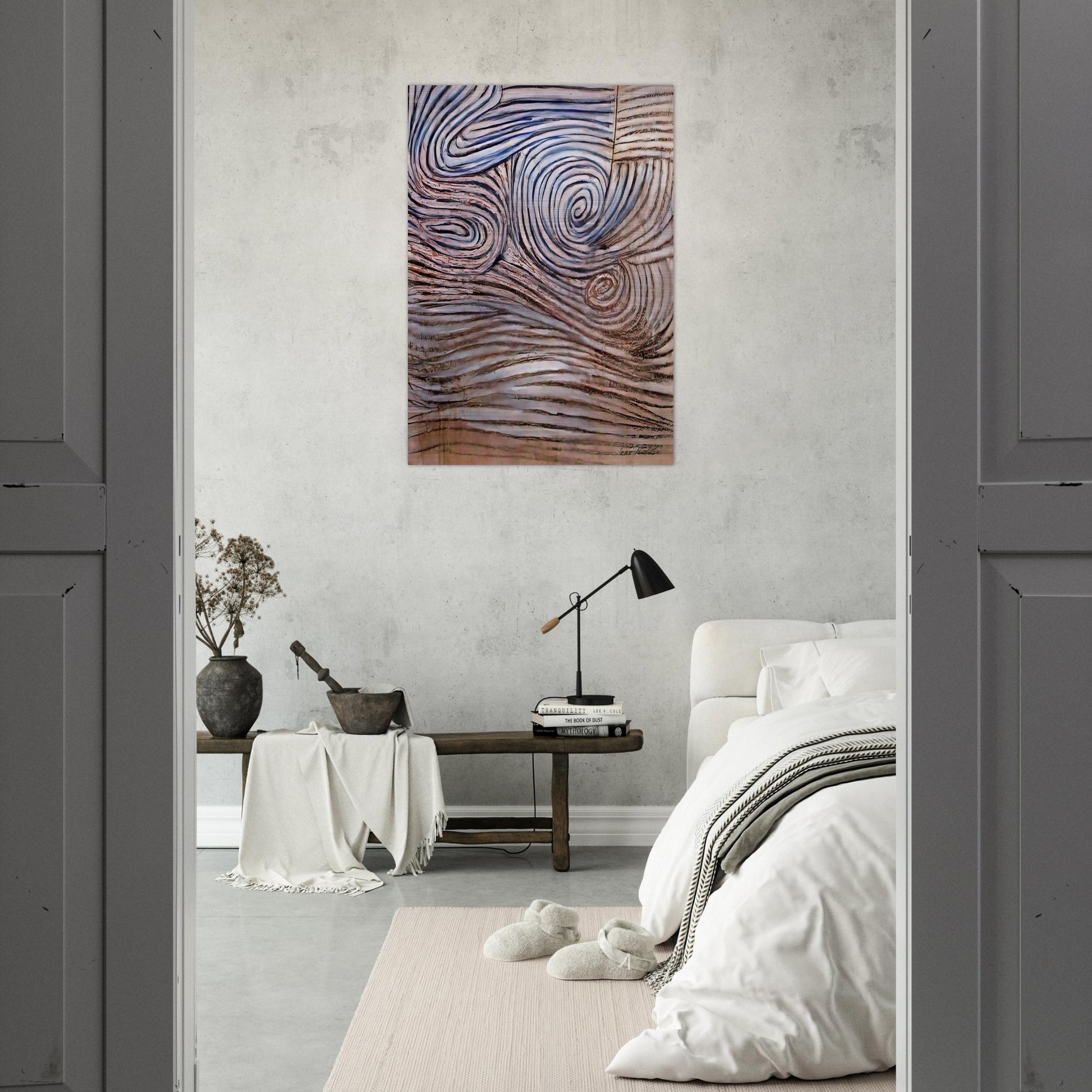 SPIRAL MOTIF IN WHITE BLACK AND INDIGO 1951 - Victor Pasmore Brushed Aluminum Print - 70x100 cm / 28x40 inches | Victor Pasmore Aluminum Print | Victor Pasmore Prints