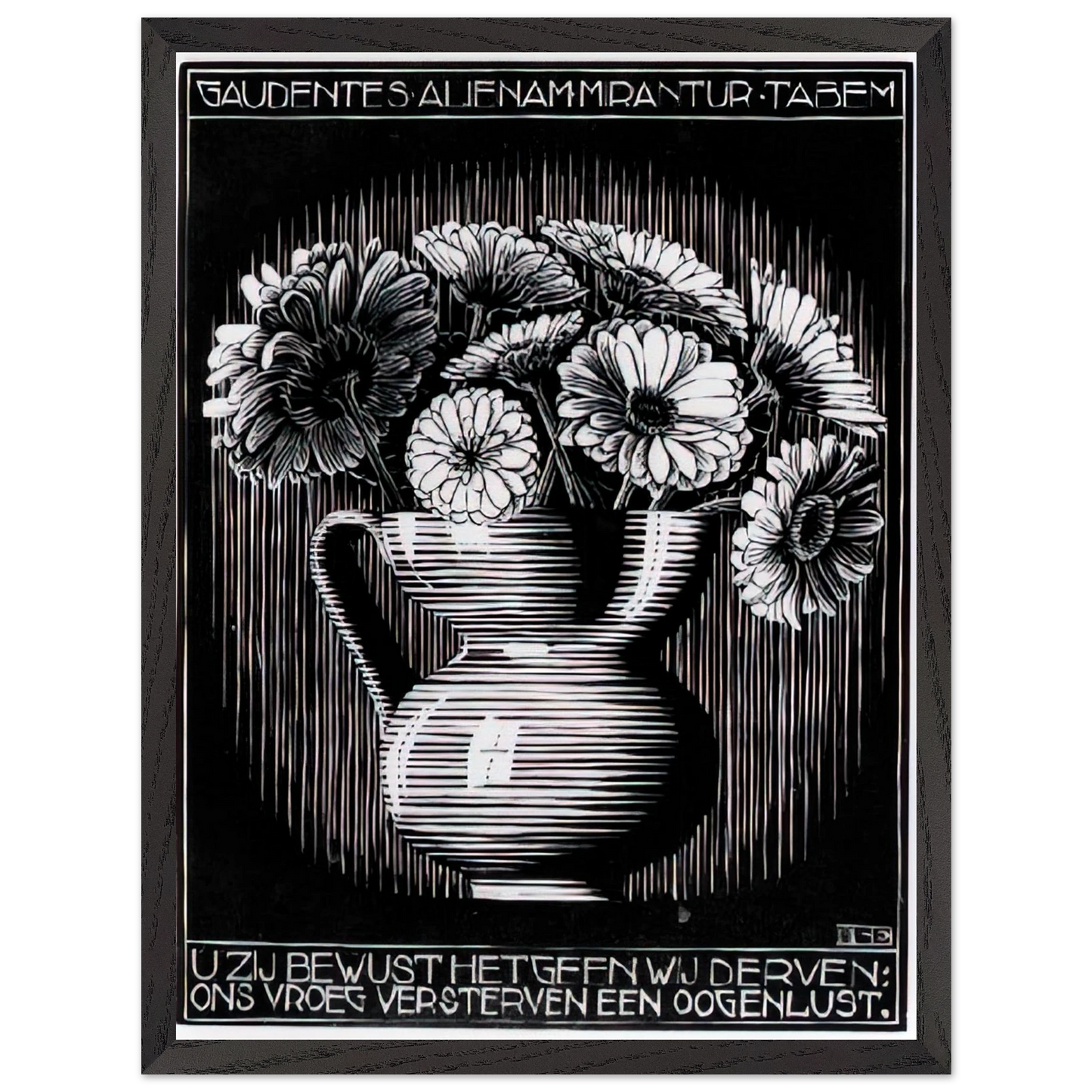MC Escher - EMBLEMATA VASE Wall Art - 30x40 cm / 12x16 inches - Premium Wooden Framed Poster With Fine Art Paper-canvas - Black frame