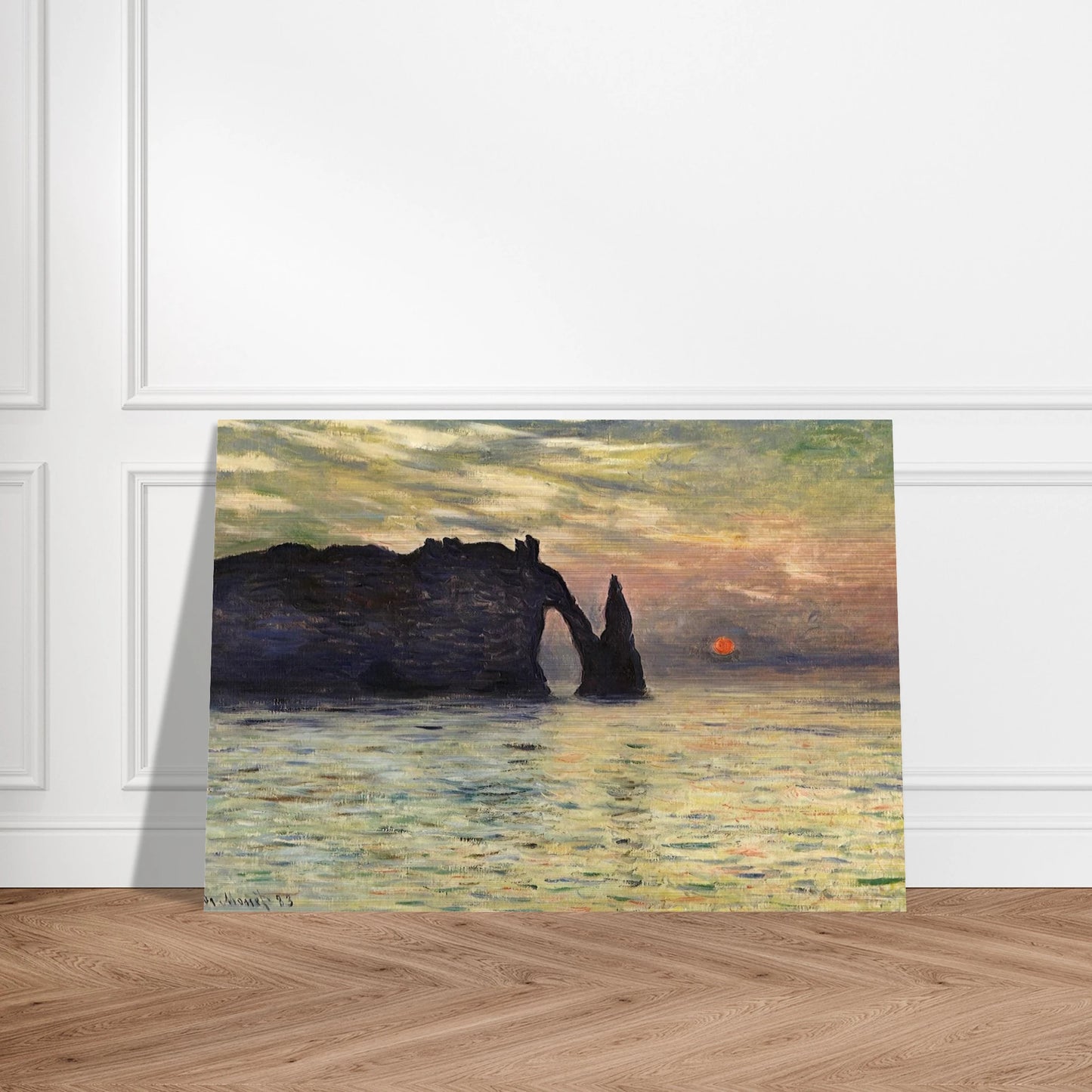 The Manneport, Cliff at Etretat, Sunset - claude monet Brushed Aluminum Print - 70x100 cm / 28x40 inches | claude monet Aluminum Print | claude monet Prints