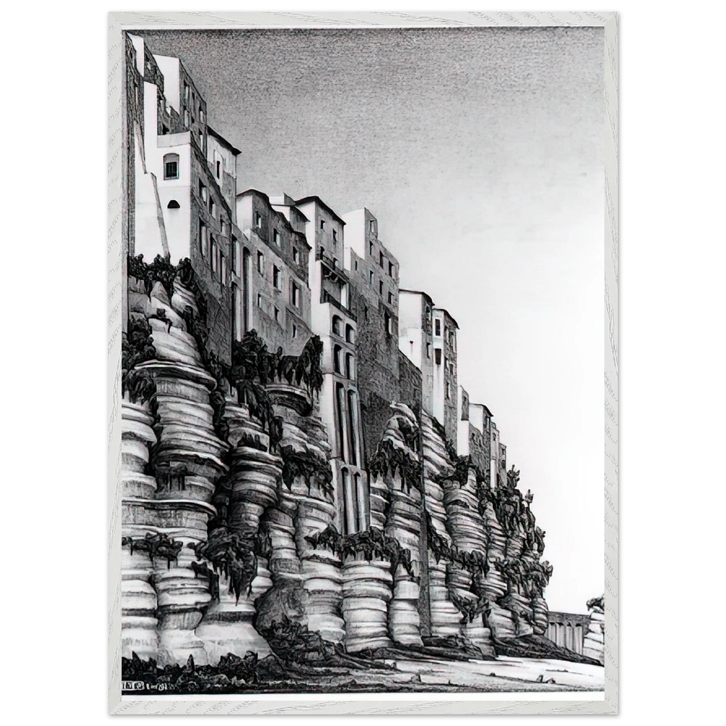 MC Escher - TROPEA CALABRIA Wall art - A2 (42 x 59.4  cm) - Premium Wooden Framed Poster With Fine Art Paper-canvas - White frame