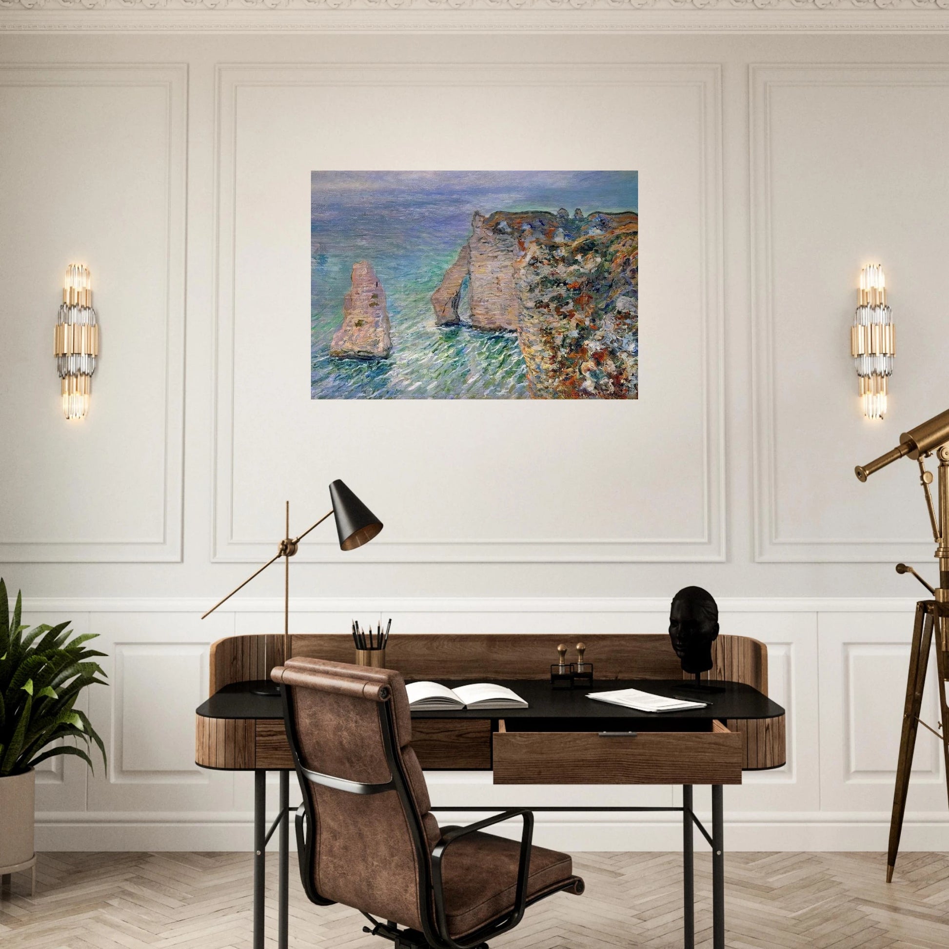 The Rock Needle and the Porte d'Aval - claude monet Brushed Aluminum Print - 70x100 cm / 28x40 inches | claude monet Aluminum Print | claude monet Prints