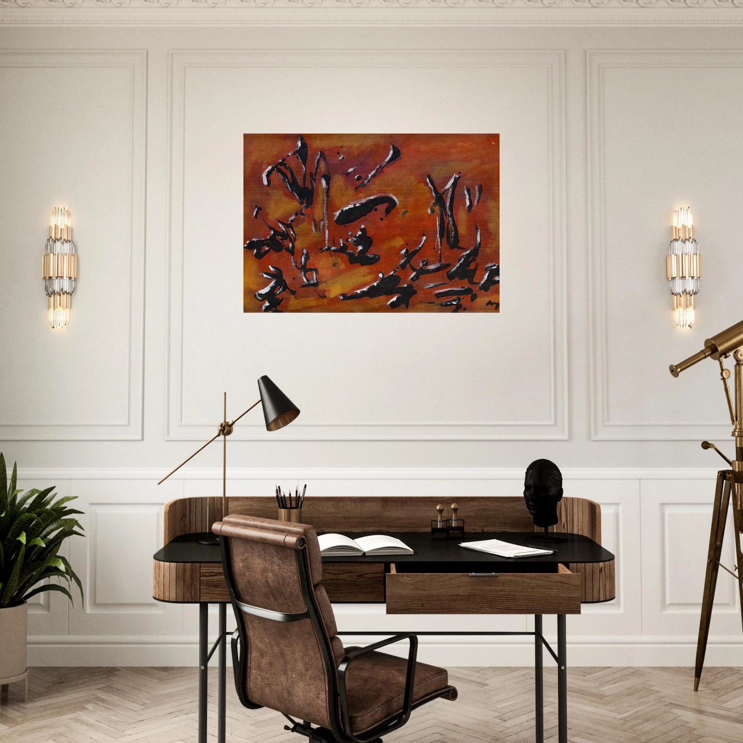 Red Abstract Composition - Art Informel, Surrealism - Henri Michaux Brushed Aluminum Print - 70x100 cm / 28x40 inches | Henri Michaux Aluminum Print | Henri Michaux Prints