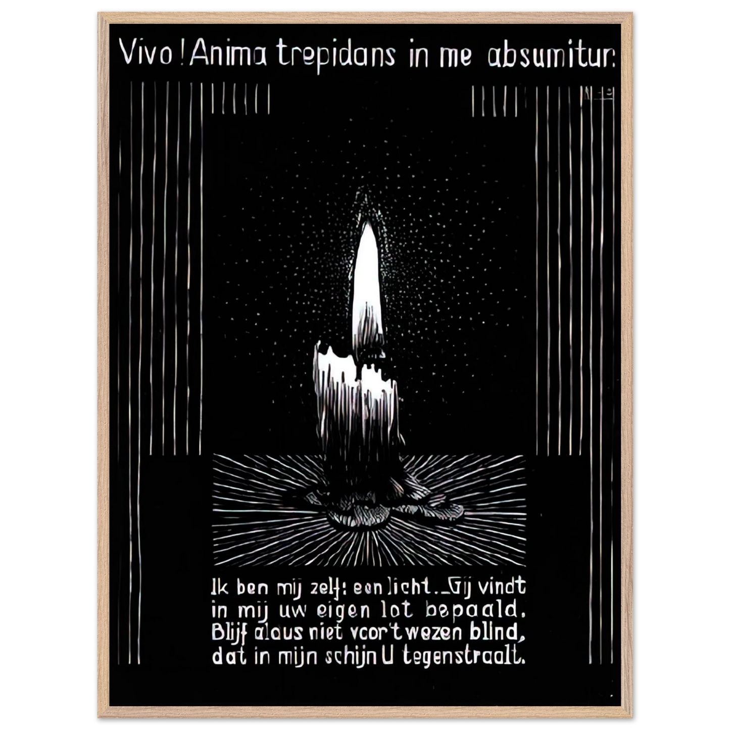 MC Escher - EMBLEMATA CANDLE FLAME Wall Art - 21x29.7 cm / 8x12" - Premium Wooden Framed Poster With Fine Art Paper - Wood frame
