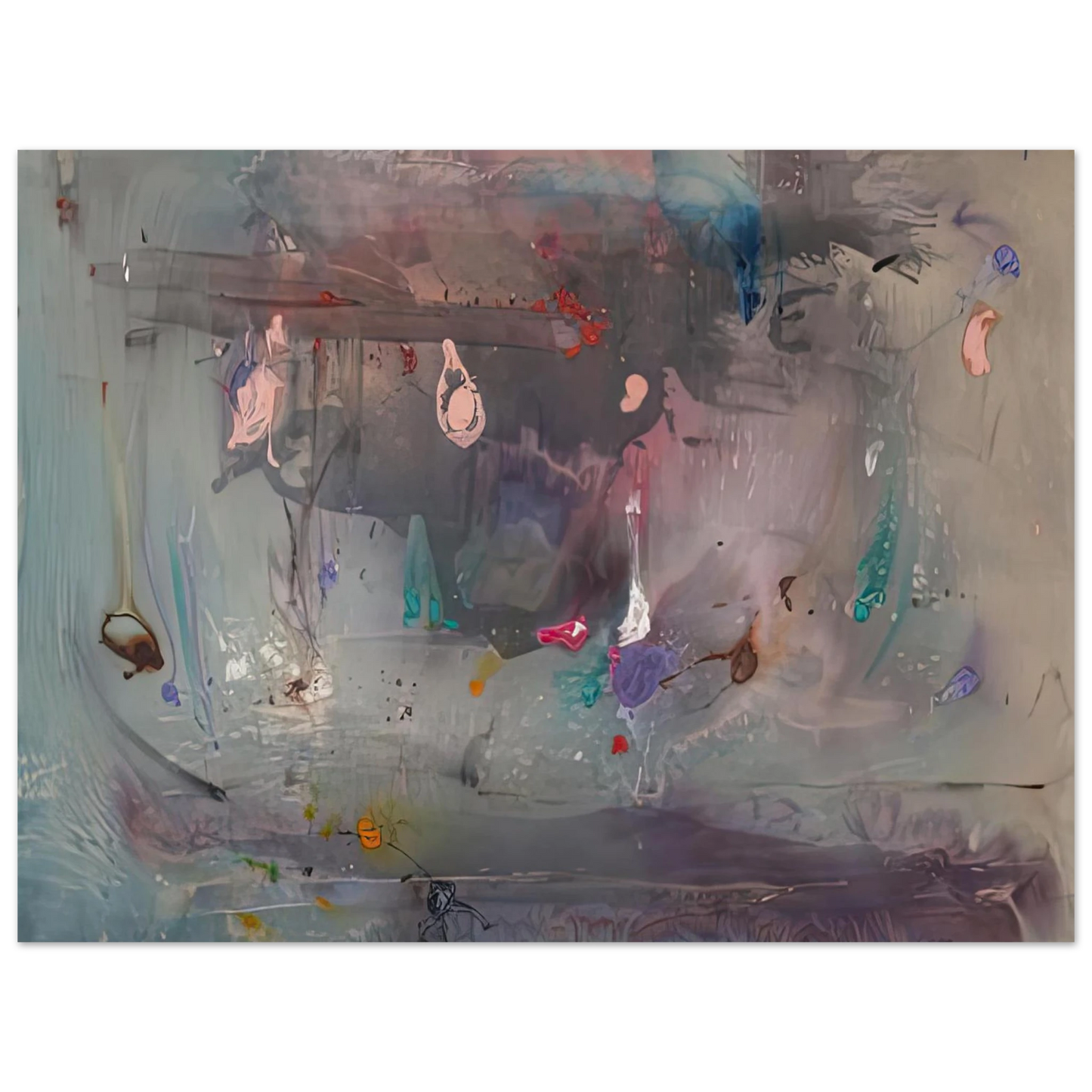 Helen Frankenthaler - Grey Fireworks, 1982- Wall Art - 21x29.7 cm / 8x12" - Premium Wooden Framed Poster With Fine Art Paper-canvas - Black frame