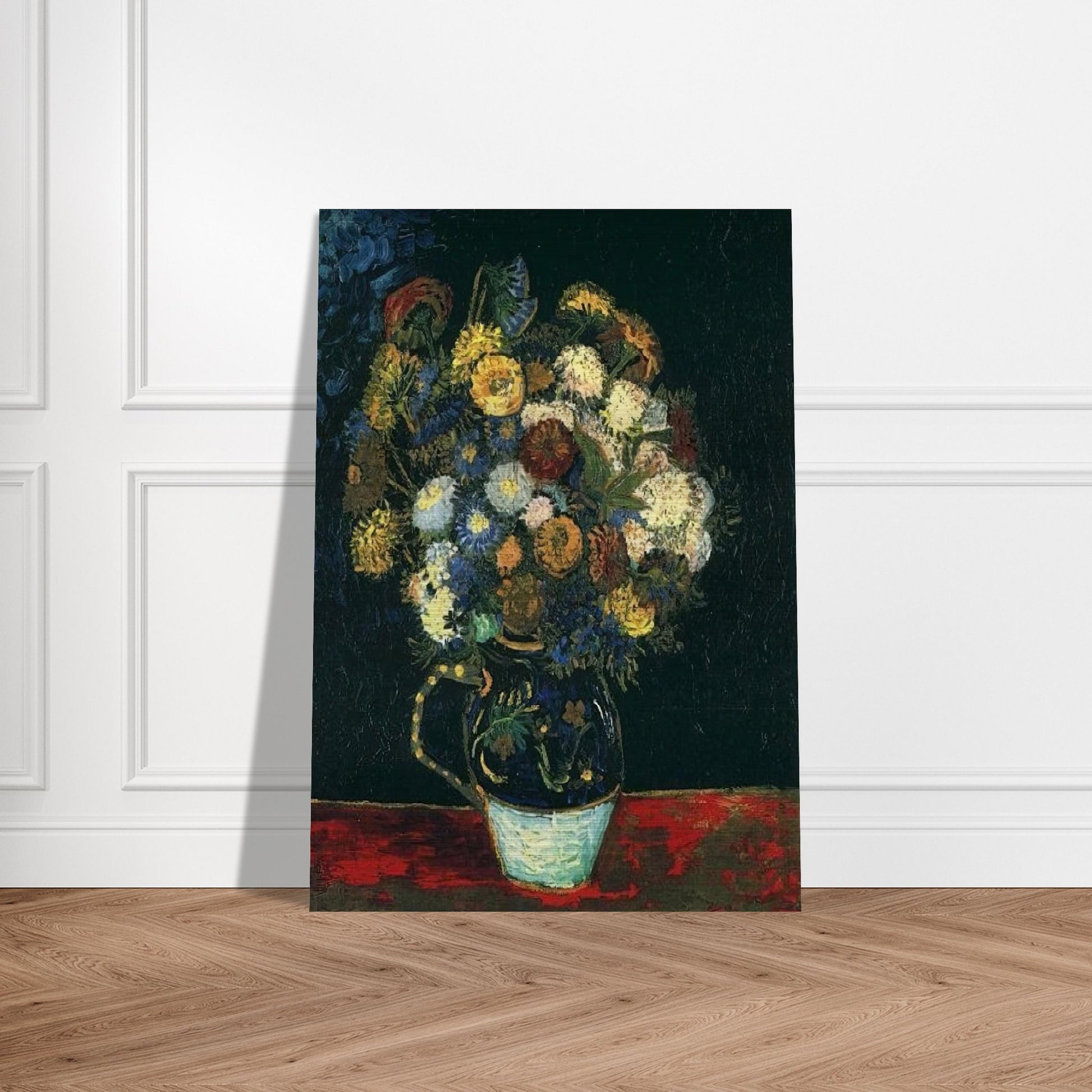 Still Life Vase with Zinnias - Vincent van Gogh Brushed Aluminum Print - 70x100 cm / 28x40 inches | Vincent van Gogh Aluminum Print | Vincent van Gogh Prints