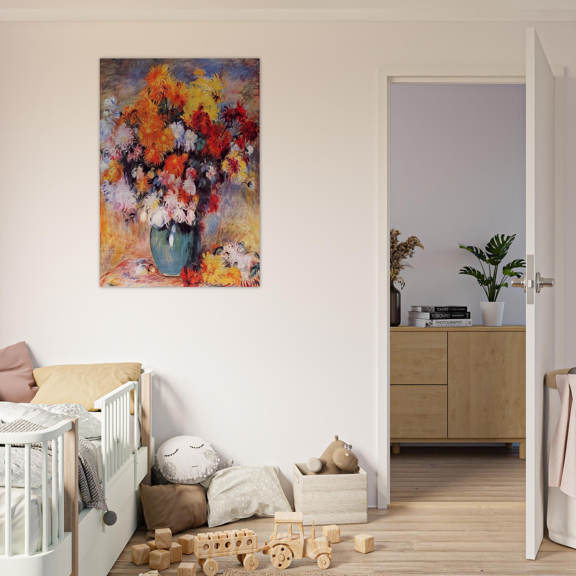 Vase of Chrysanthemums - Pierre-Auguste Renoir Brushed Aluminum Print - 70x100 cm / 28x40 inches | Pierre-Auguste Renoir Aluminum Print | Pierre-Auguste Renoir Prints