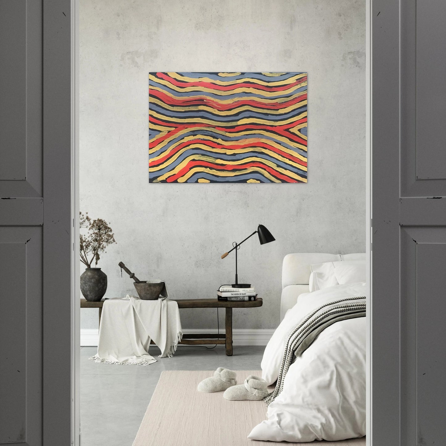 Worm Dreaming - 1997 - Clifford Possum Tjapaltjarri Brushed Aluminum Print - 70x100 cm / 28x40 inches | Clifford Possum Tjapaltjarri Aluminum Print | Clifford Possum Tjapaltjarri Prints