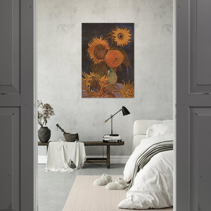 Still Life Vase with Five Sunflowers - Vincent van Gogh Brushed Aluminum Print - 70x100 cm / 28x40 inches | Vincent van Gogh Aluminum Print | Vincent van Gogh Prints