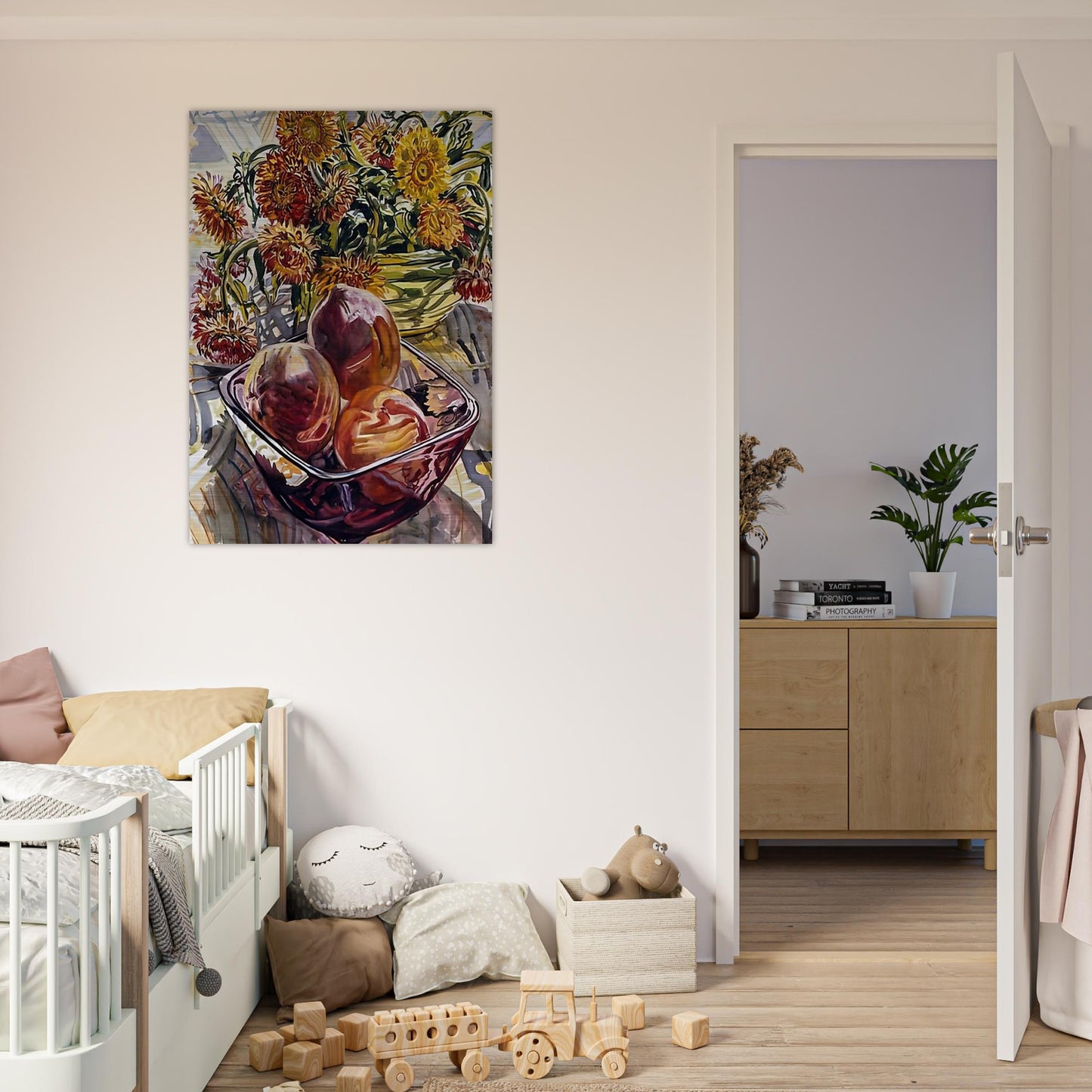 PEACHES AND STRAWFLOWERS 1990 - Janet Fish Brushed Aluminum Print - 70x100 cm / 28x40 inches | Janet Fish Aluminum Print | Janet Fish Prints