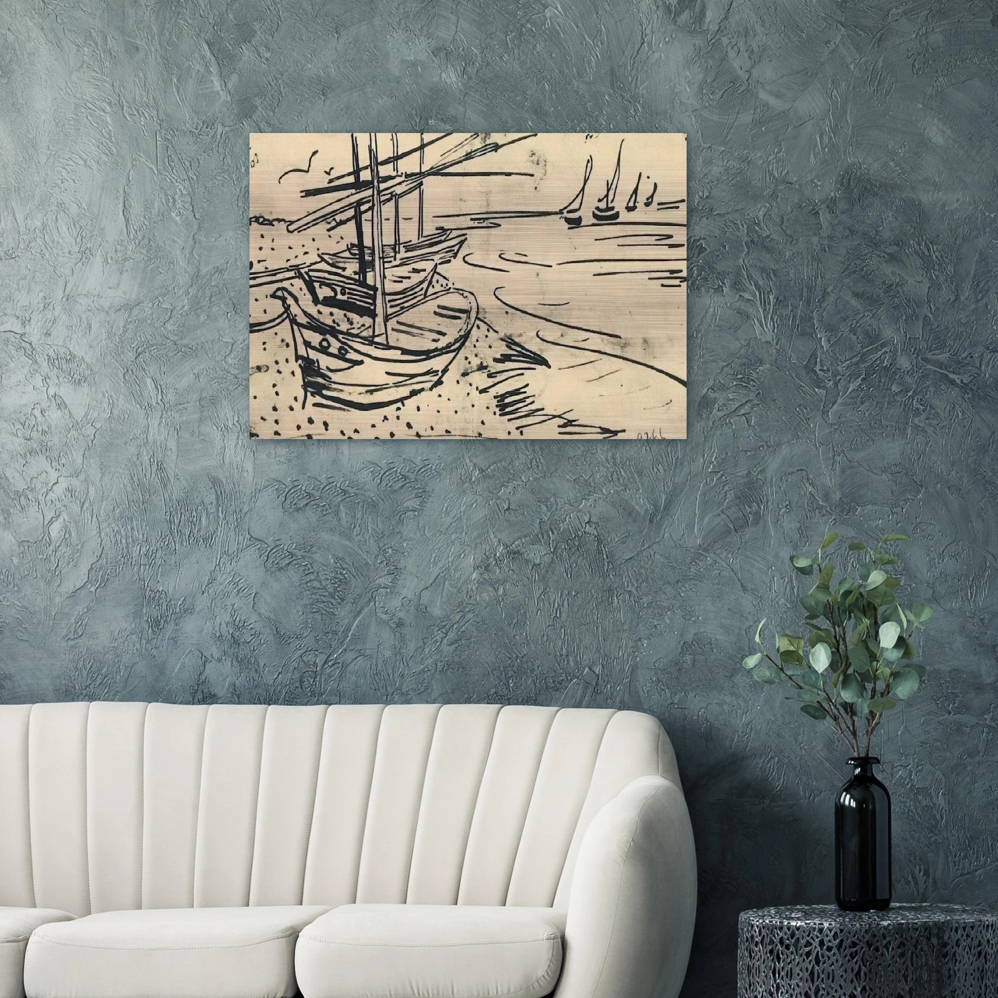 Fishing Boats on the Beach - Vincent van Gogh Brushed Aluminum Print - 70x100 cm / 28x40 inches | Vincent van Gogh Aluminum Print | Vincent van Gogh Prints