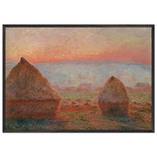 Haystacks at Giverny the Evening Sun - claude monet 70x100 cm / 28x40 inches Framed Art Print – Black Wooden Frame