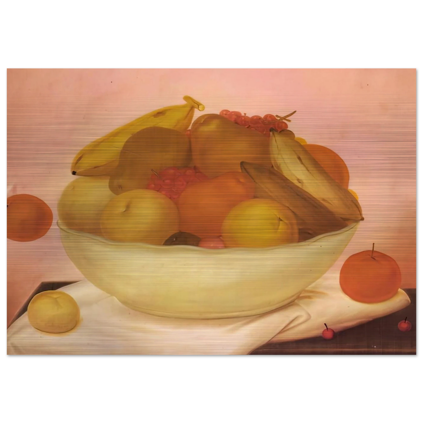 STILL LIFE WITH ORANGE FALLING - Fernando Botero Brushed Aluminum Print - 70x100 cm / 28x40 inches | Fernando Botero Aluminum Print | Fernando Botero Prints