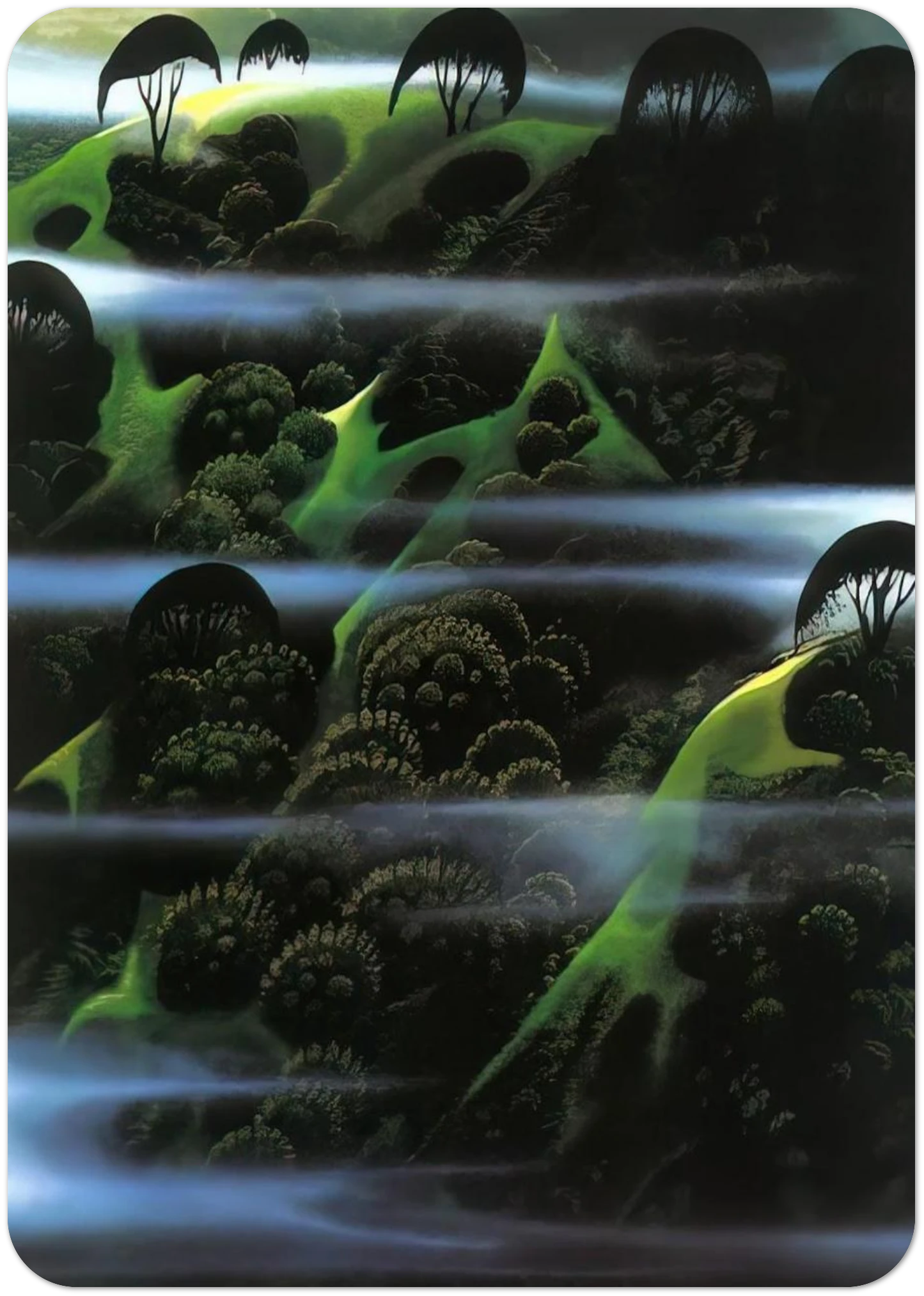 Early Morning Fog By Eyvind Earle Pack of 10 Post Cards | Eyvind Earle Post Cards | A6 (10.5 x 14.8 cm) - 4.1 x 5.8 inches