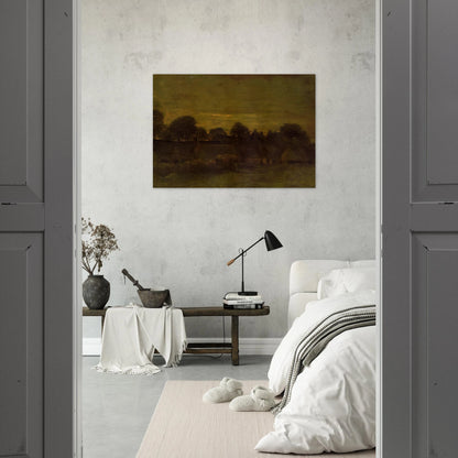 Village at sunset - Vincent van Gogh Brushed Aluminum Print - 70x100 cm / 28x40 inches | Vincent van Gogh Aluminum Print | Vincent van Gogh Prints