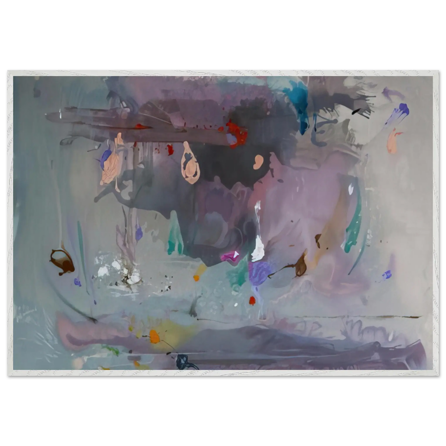 Helen Frankenthaler - Grey Fireworks - 2000 Wall art - A1 (59.4 x 84.1  cm) - Premium Wooden Framed Poster With Fine Art Paper - White frame