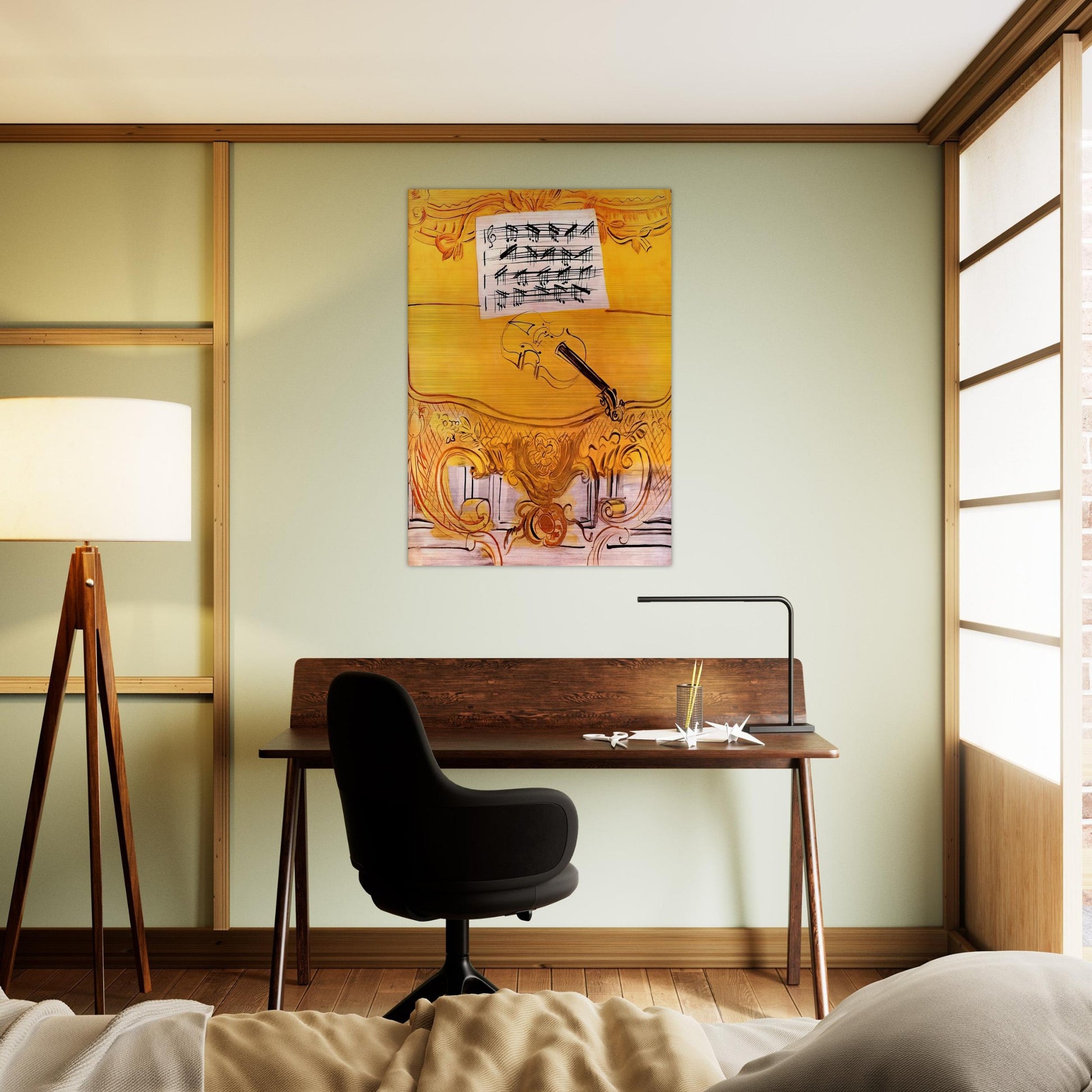 THE YELLOW CONSOLE WITH A VIOLIN 1949 - Raoul Dufy Brushed Aluminum Print - 70x100 cm / 28x40 inches | Raoul Dufy Aluminum Print | Raoul Dufy Prints