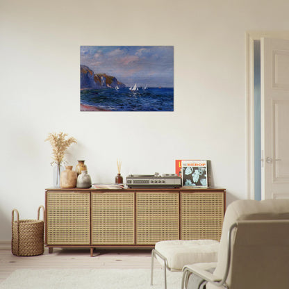 Cliffs and Sailboats at Pourville - claude monet Brushed Aluminum Print - 70x100 cm / 28x40 inches | claude monet Aluminum Print | claude monet Prints
