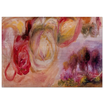 Roses with a Landscape - Pierre-Auguste Renoir Brushed Aluminum Print - 70x100 cm / 28x40 inches | Pierre-Auguste Renoir Aluminum Print | Pierre-Auguste Renoir Prints