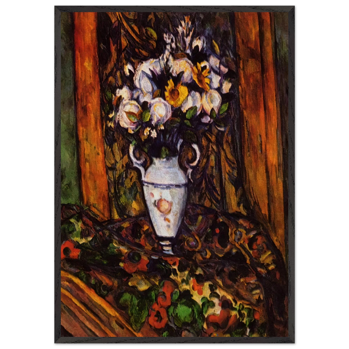 Still Life Vase with Flowers - Paul Cezanne 70x100 cm / 28x40 inches Framed Art Print – Black Wooden Frame