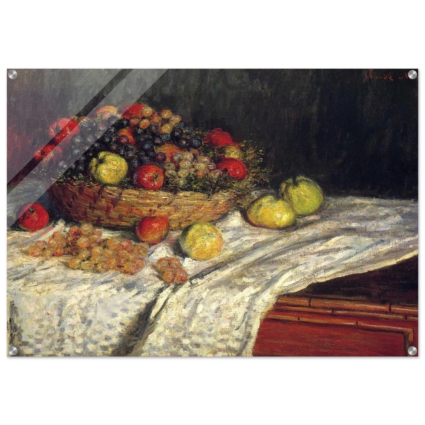 Fruit Basket with Apples and Grapes - claude monet Acrylic Print - 70x100 cm / 28x40″ inches