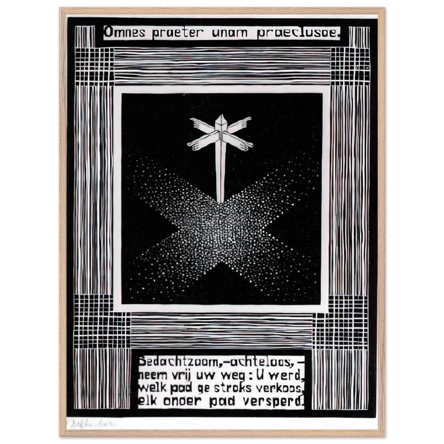 MC Escher - EMBLEMATA SIGNPOST Wall Art - 21x29.7 cm / 8x12" - Premium Wooden Framed Poster With Fine Art Paper - Black frame