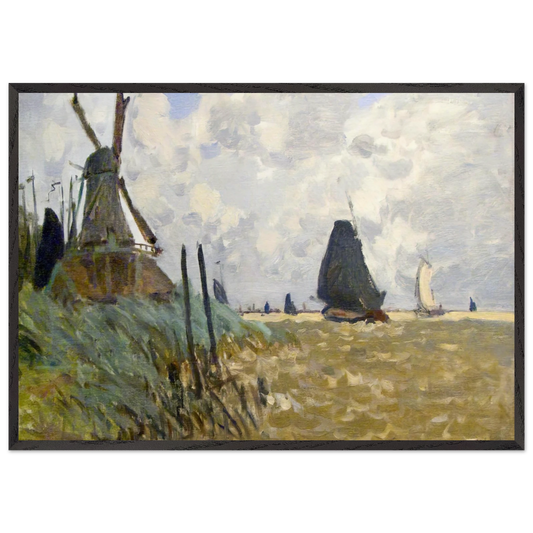 Windmill near Zaandam - claude monet 70x100 cm / 28x40 inches Framed Art Print – Black Wooden Frame