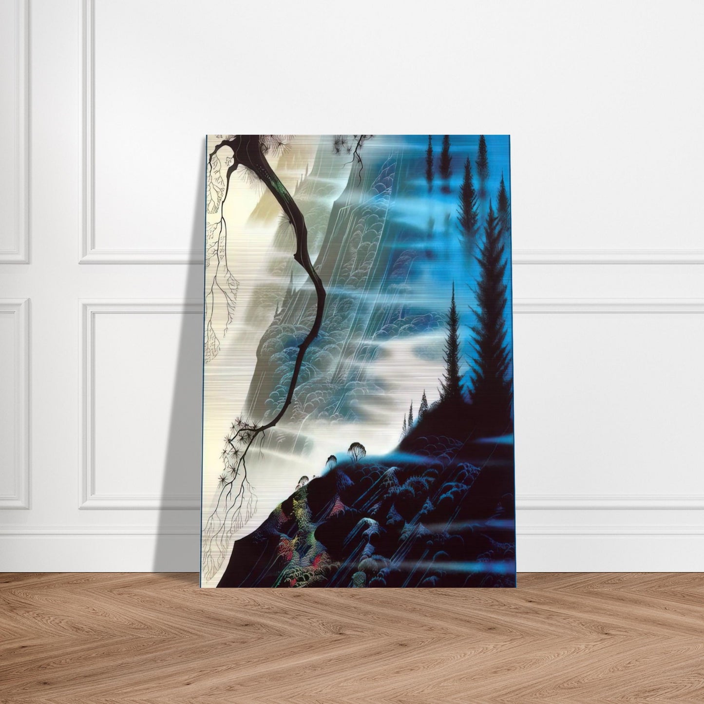 Sea Cliffs and Redwoods - Eyvind Earle Brushed Aluminum Print - 70x100 cm / 28x40 inches | Eyvind Earle Aluminum Print | Eyvind Earle Prints