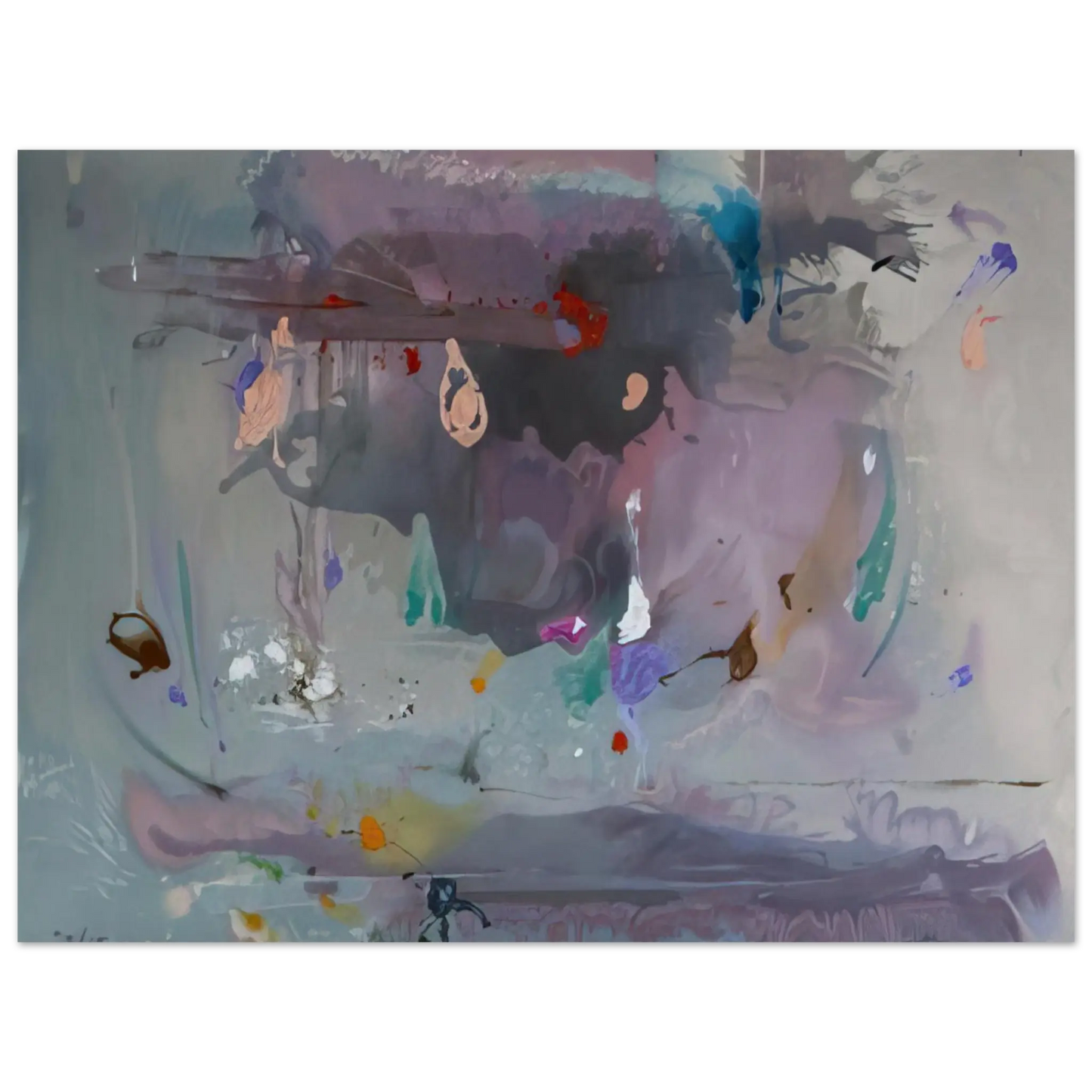 Helen Frankenthaler - Grey Fireworks - 2000 Wall art - 13x18 cm / 5x7 Inches - Premium Wooden Framed Poster With Fine Art Paper - Black frame