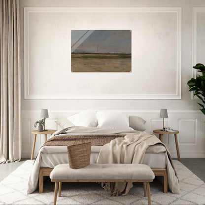 Polder Landscape with a Train and a Small Windmill on the Horizon - Piet Mondrian Acrylic Print - 70x100 cm / 28x40″ inches | Piet Mondrian Wall Art | Piet Mondrian Prints