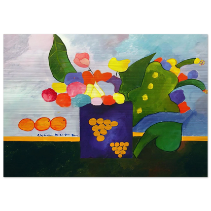 Vase With Flowers and Fruit - 2001 - Aldemir Martins Brushed Aluminum Print - 70x100 cm / 28x40 inches | Aldemir Martins Aluminum Print | Aldemir Martins Prints